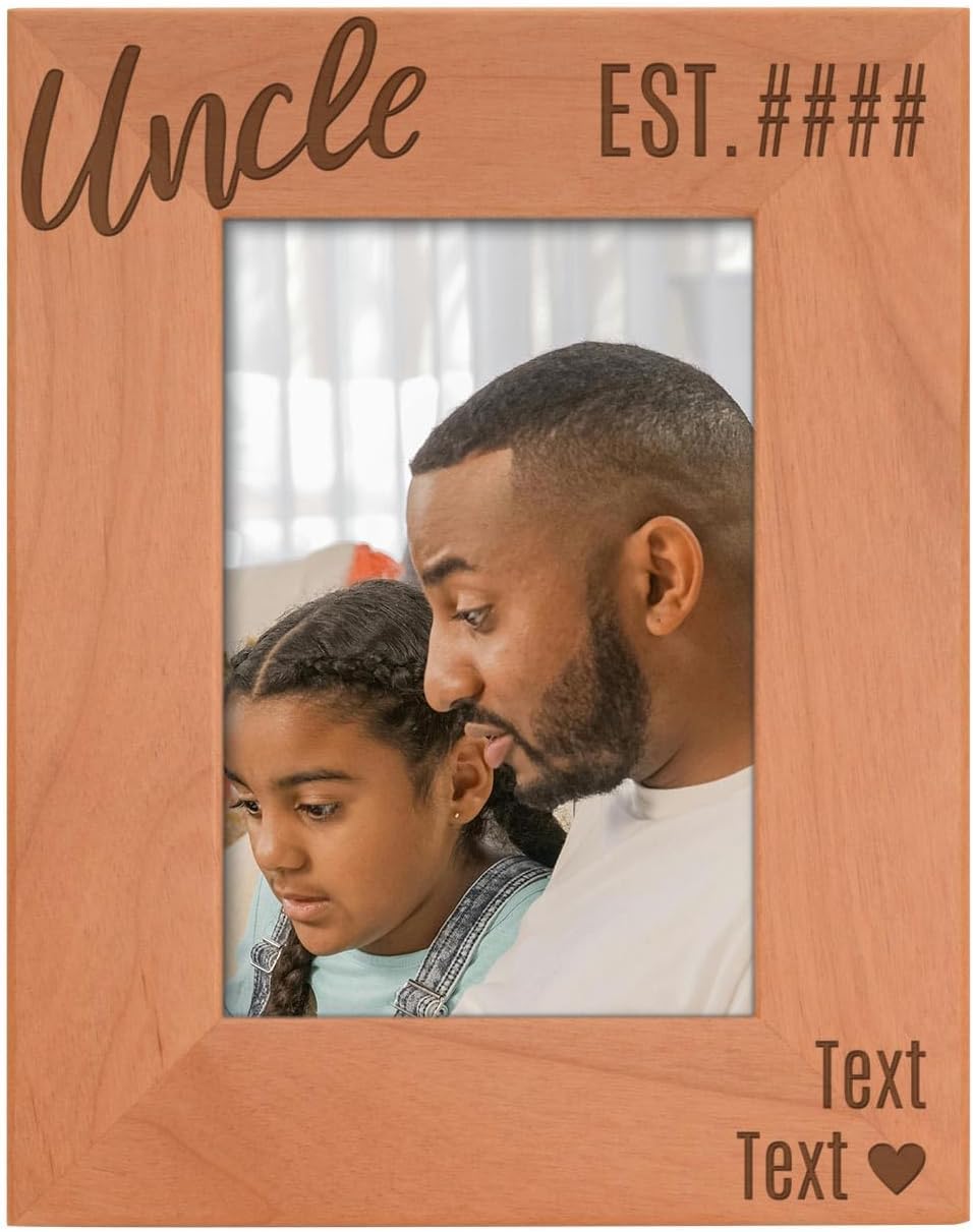 Custom Uncle Frame Loved and Cherished Date Est Personalized Wood Engraved 4x6 Portrait Picture Frame