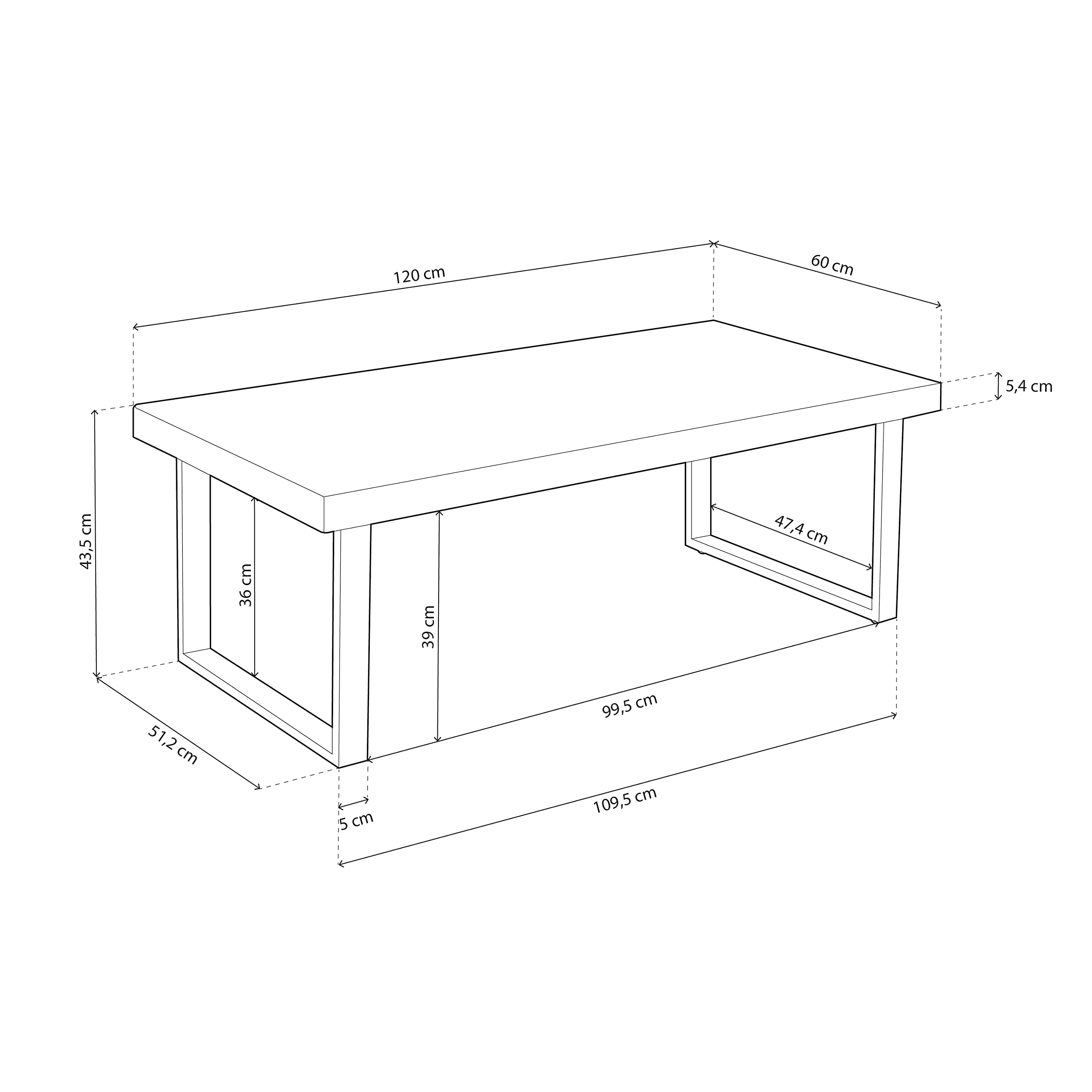 Adec Group duehome | Natural, Mesa de Centro, Mesita de Comedor, Color Roble Salvaje y Negro, Medidas: 60 cm (Ancho) x 120 cm (Largo) 43,5 cm (Alto)