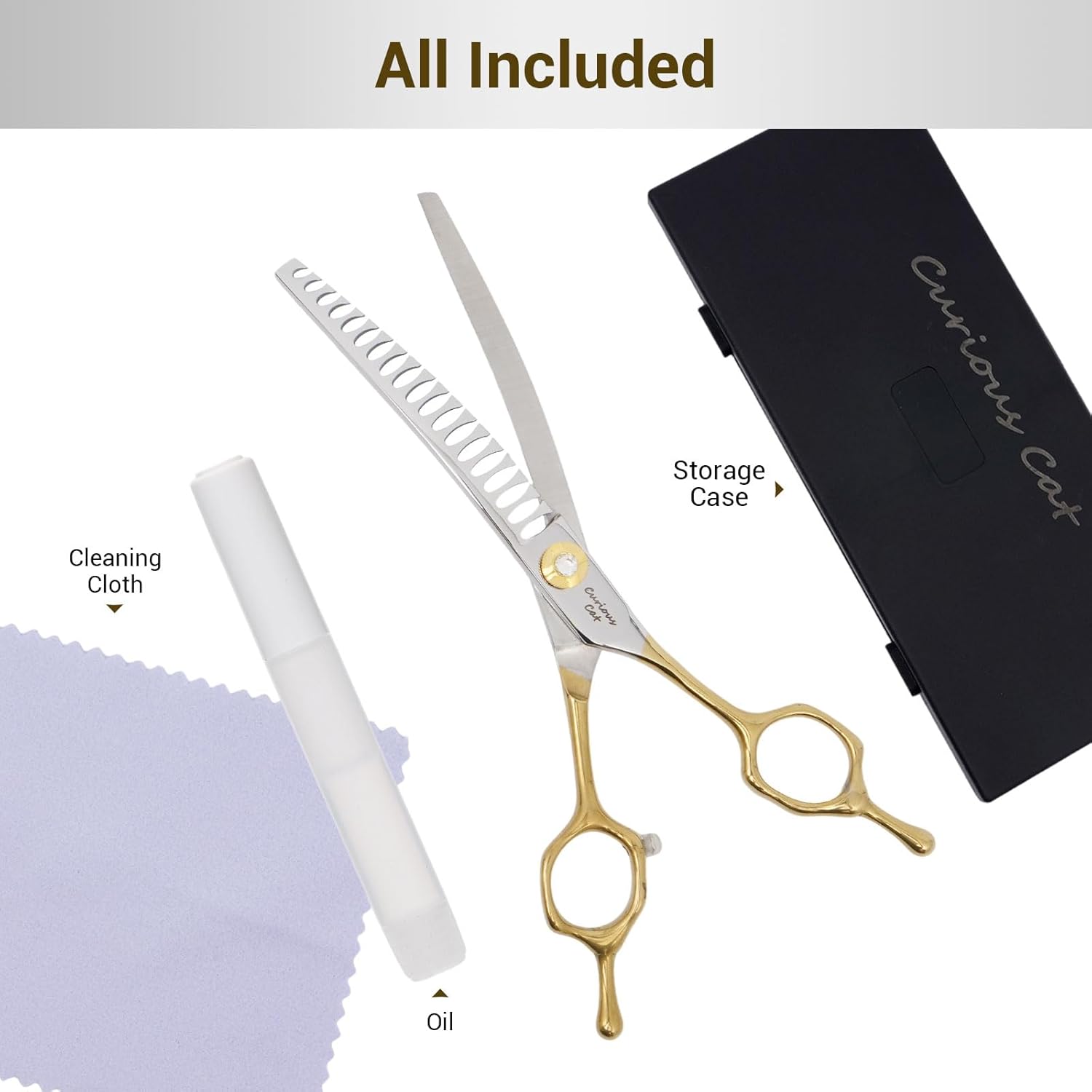 Dog Grooming Scissor,Pet Curved Chunkers Shears 7.0'' 440C Thinning Scissors for Precision Pet Hair Cutting