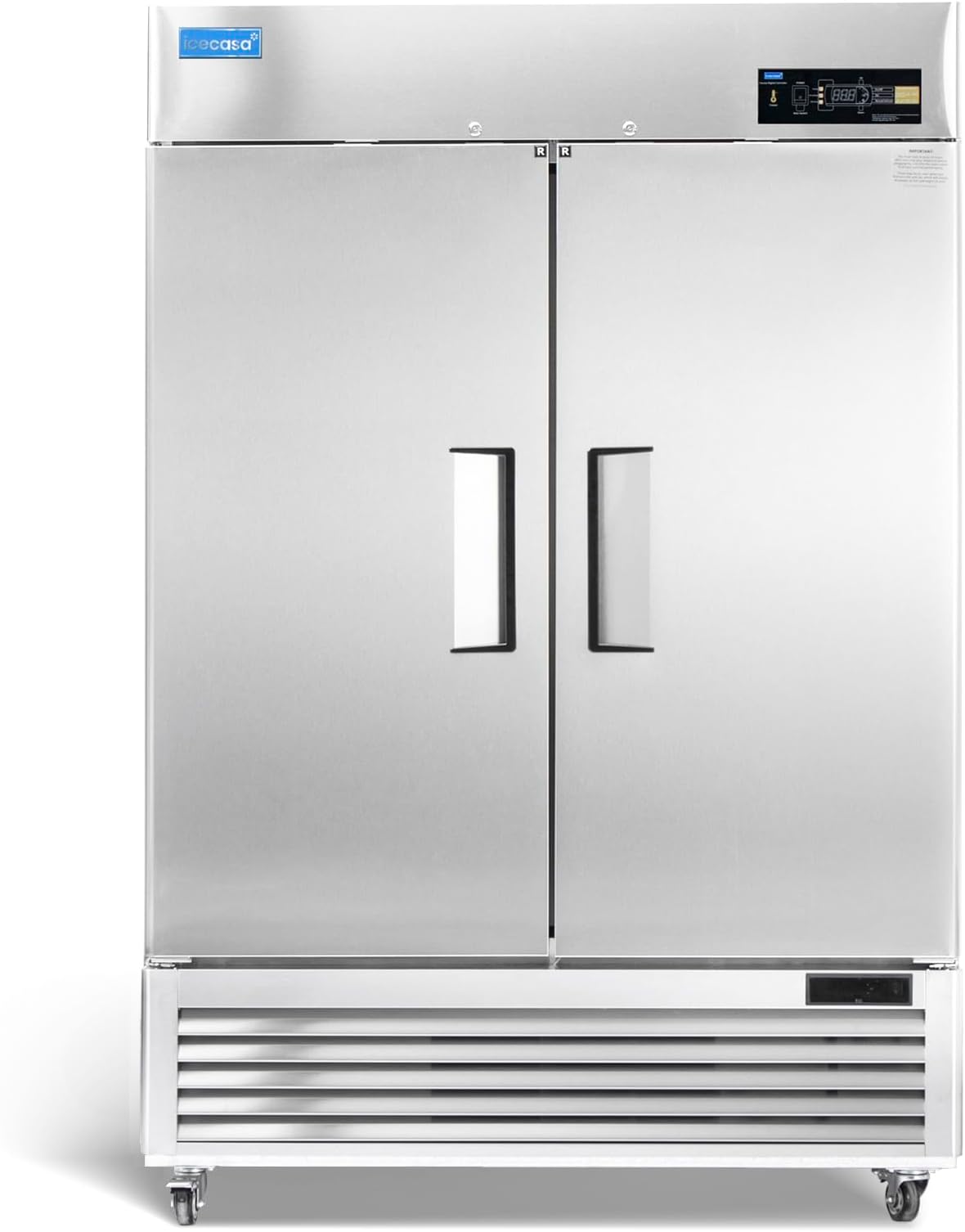 ICECASA 54" W Commercial Refrigerator Reach-in 49 Cu.ft 2 Solid Door Stainless Steel Commercial Refrigerator Fan Cooling for Restuarant, Bar, Shop, etc