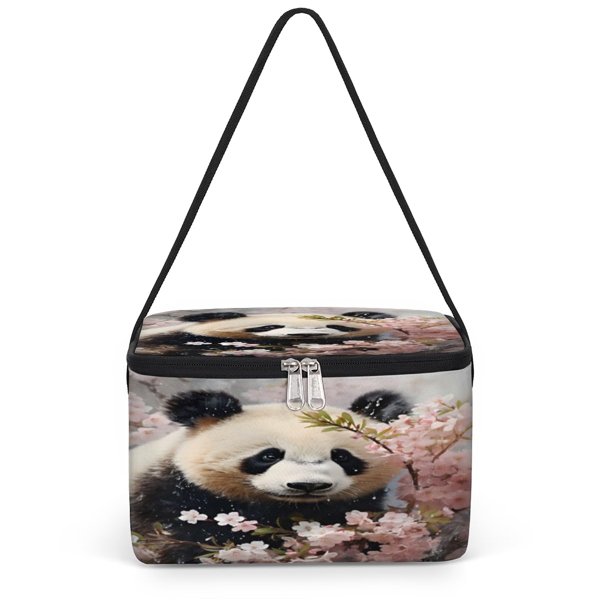 GzLeyigou Panda Pinks Flowers Lunch Bags for Women Men 9 Cans, Hot & Cold Food Delivery Bag Insulated Grocery Bag Insulated Lunch Box Panda Cooler Bag for Office Work Picnic Beach