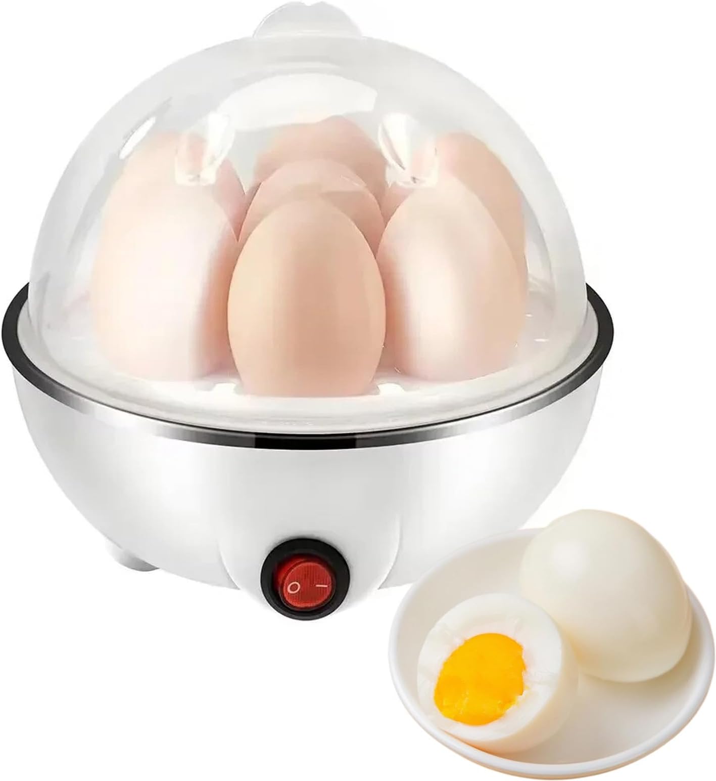 Egg Boiler, Electric Egg Cooker with Measuring Cup,7 Egg Capacity for Soft Dippy, Hard & Poached Eggs,Removable,One-touch Button