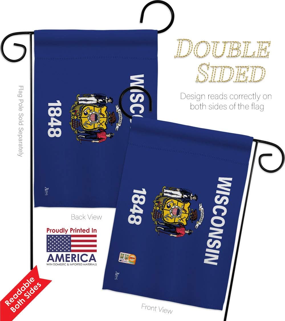 Wisconsin Garden House Flags Set Americana States USA American Territories Republic Country Particular Area Small Decorative Gift Yard Banner Double-Sided Made In 28 X 40