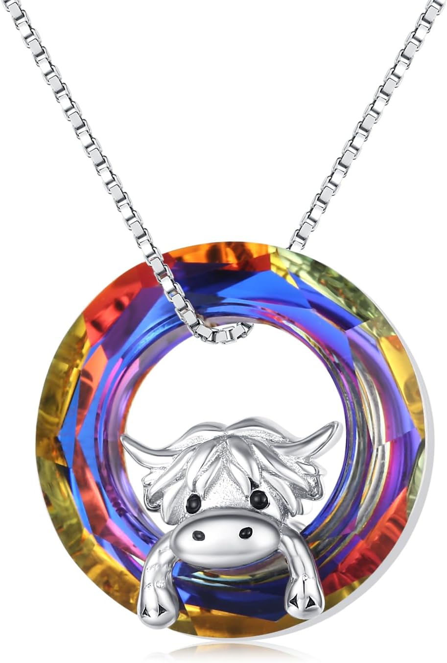 JUSTKIDSTOY Highland Cow Necklace 925 Sterling Silver Cute Cow Pendant Necklace Jewelry Gifts for Women Girls Daughter