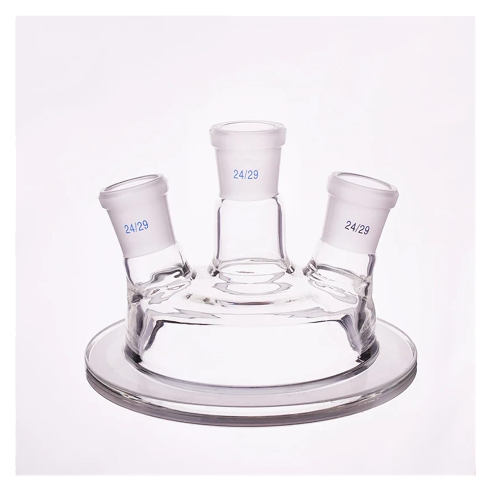 Bouchon de bouteille à réaction à trois orifices rodés, 24/29, couvercle en verre(100mm)