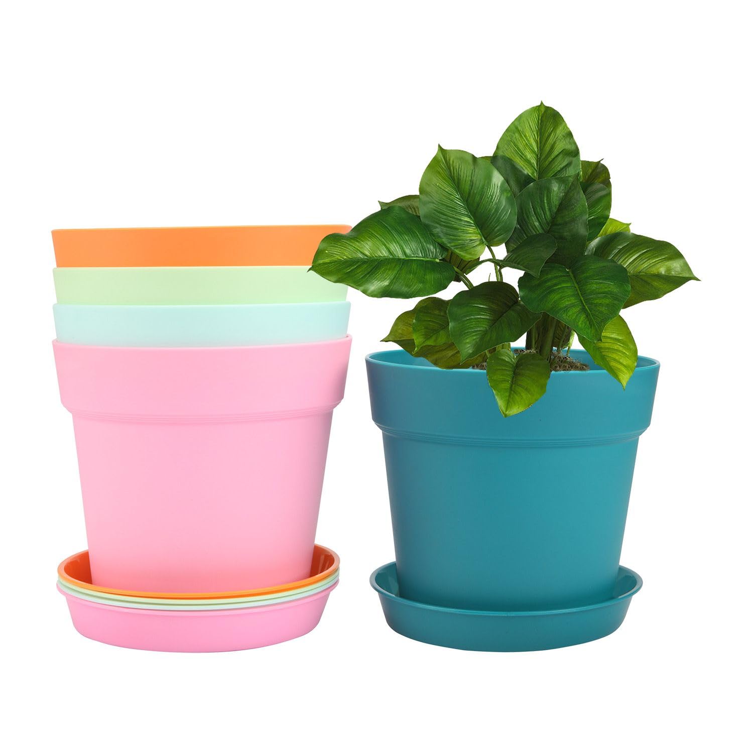 MOOZICO Plastic 8 Inch Round Flower Pots, Gamla for Home Planters, Terrace, Garden | Pack of 05 | Suitable for Home Indoor & Outdoor Gardening Plants (Multi Color) (B0CF5HCL2D) Amazon Price History, Amazon Price Tracker