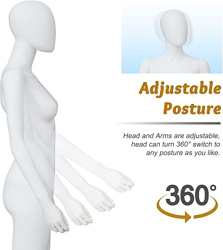 Miniatura 6 de kinbor Maniquí femenino de cuerpo completo – Cuerpo de maniquíes realistas de 70 pulgadas con brazos ajustables, piernas y cabeza giratoria
