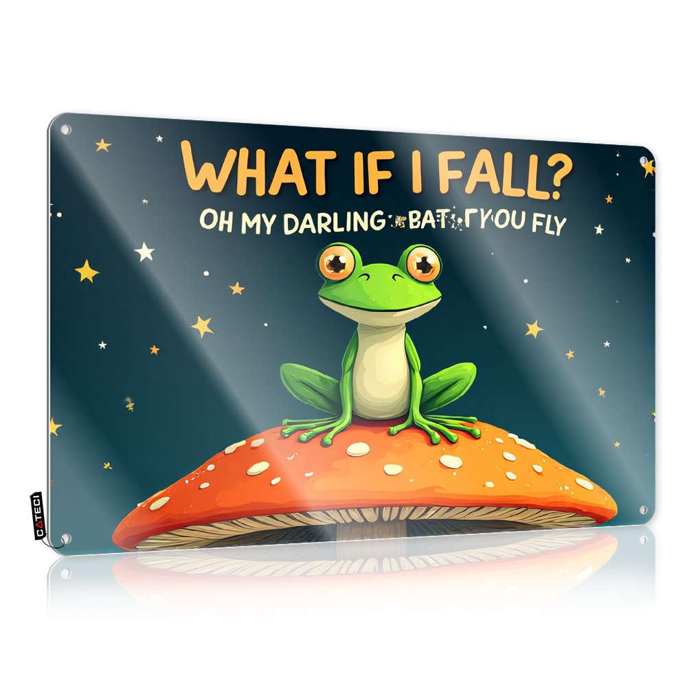 Sujd Colour Art Grunge Vintage Wall Art, Metal Retro Gift For Mechanic Tin Sign For Home Bar | 8X12 Inch A Frog Sits On A Mushroom Under A Starry Sky Perfect For Score Decor(30X40cm)