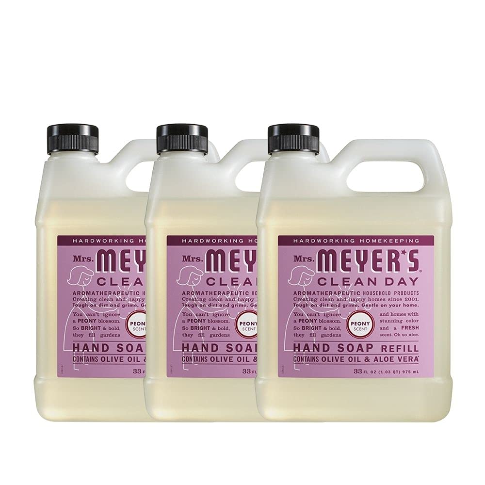 Mrs. Meyer’s Clean Day Liquid Hand Soap Refill, Peony, 33 Ounce (3 Pack)