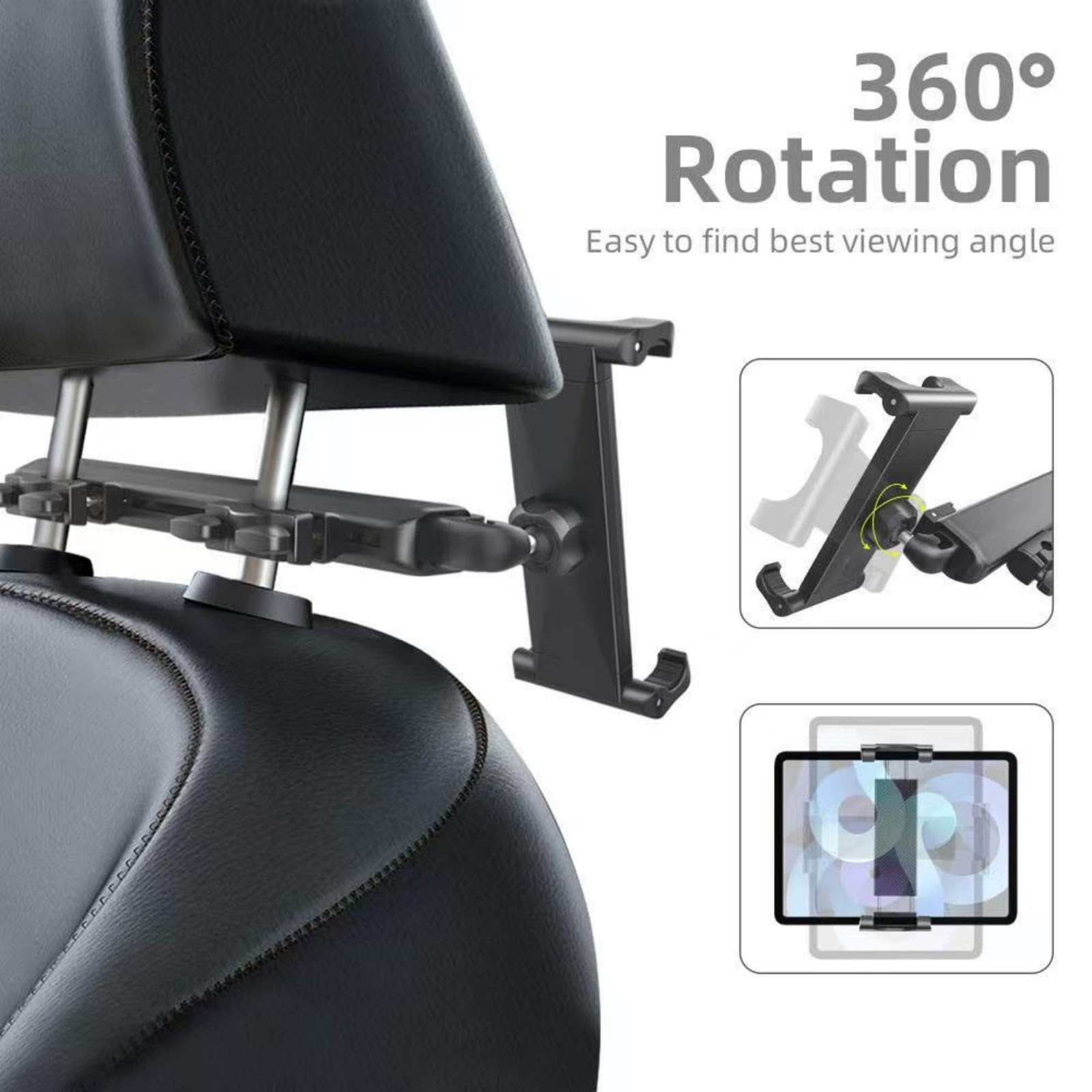 Supporto per tablet stabile per poggiatesta per auto, caratterizzato da un design con giunto sferico universale sicurezza antiscivolo nel supporto per tablet regolabile per l ' intrattenimento