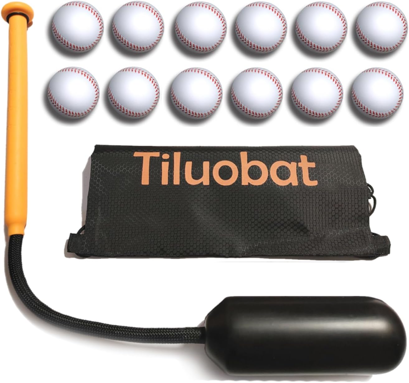 Baseball Hitting Trainer Set -Train Batting Skills with Centrifugal Force & Rope Baseball Swing Trainer bat Includes 12 White Training Softies