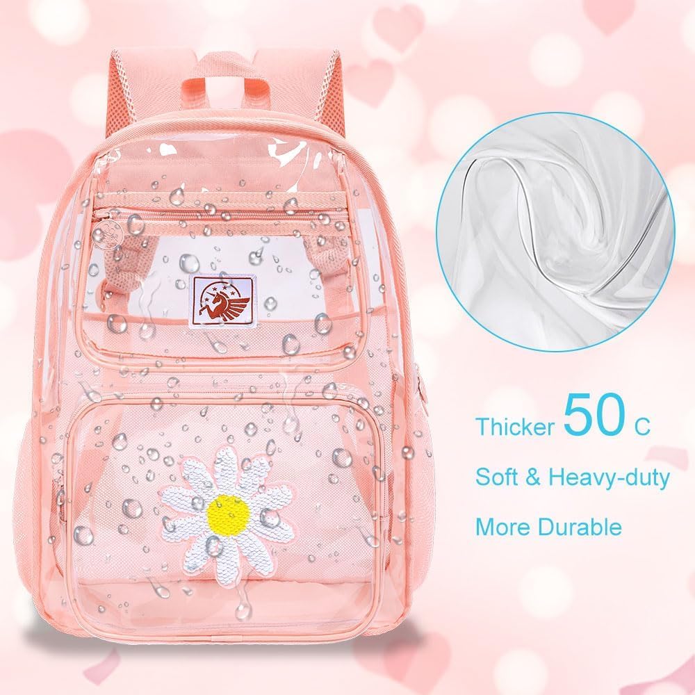 KLFVB Clear Backpack, Heavy Duty Transparent Bookbag, See Through Sequin Backpacks - Image 4