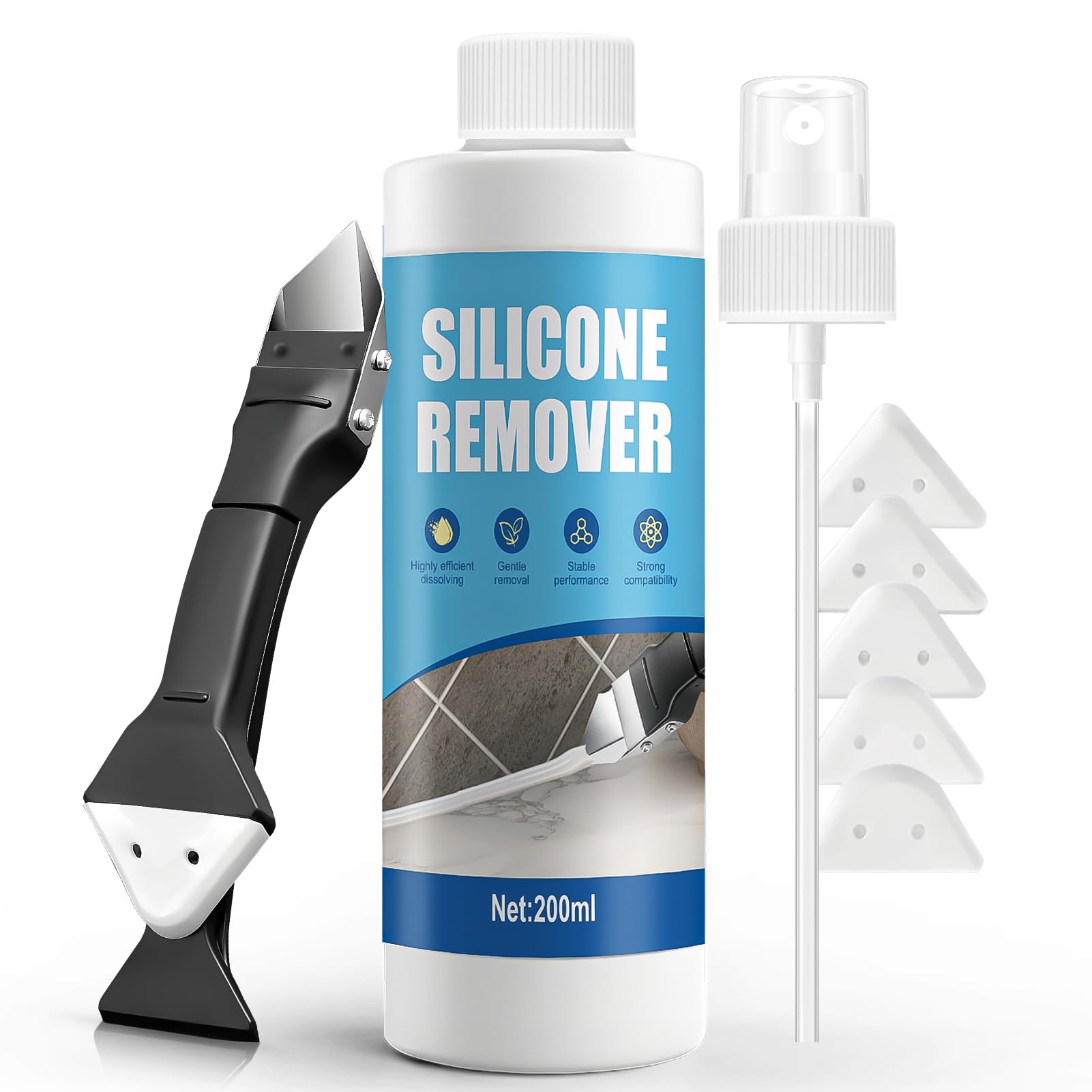 ALLONY Silikonfugenentferner, Silikon Entferner, Silikonentferner flüssig, Löst Ausgehärtetes Silicon, Silikonentferner Werkzeug, Silikon Entferner für Bad, Küchen Türen Fenstern, 200ML