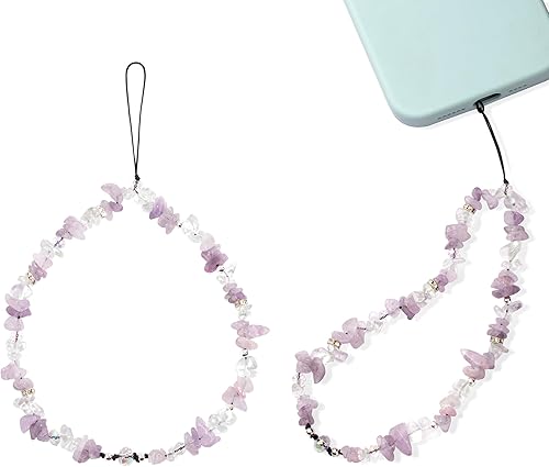 Correa con cuentas para teléfono, correa de cuarzo curativo para teléfono, hecha a mano, piedra natural, versátil, antipérdida, cadena de teléfono