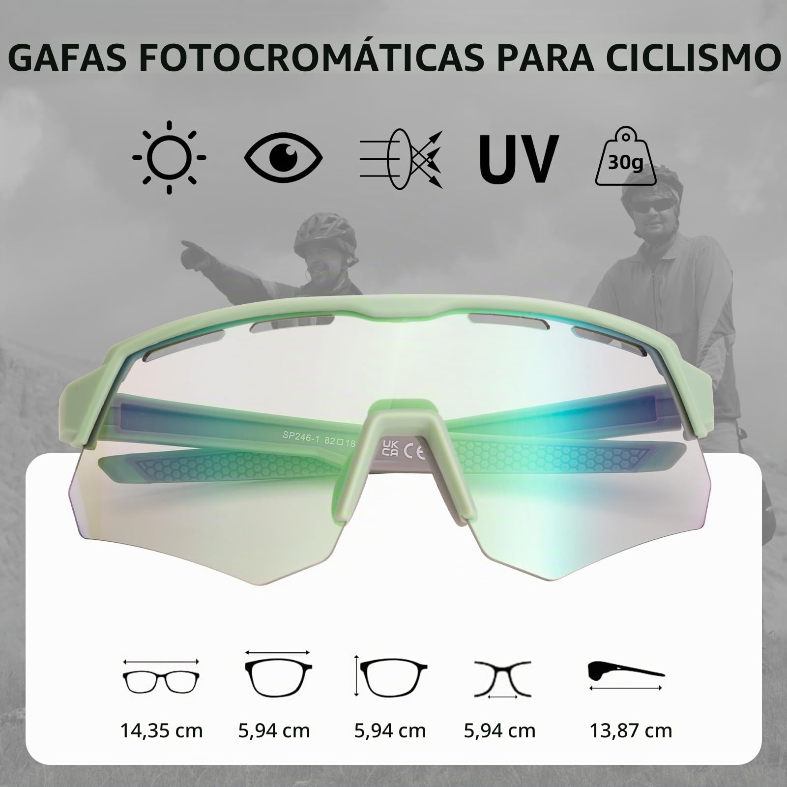 ROCKBROS Gafas de Ciclismo Fotocromáticas UV400, Gafas Deportivas de Media Montura para Hombre Mujer, para Bicicleta Carretera Montaña Deportes al Aire Libre