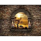 Fototapeten 396 x 280 cm Fenster Sonnenuntergang | Vlies Wanddekoration Wohnzimmer Schlafzimmer | Deutsche Manufaktur | Braun Gelb 9025012a