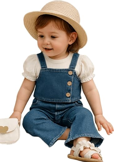 I Naina Dresses Girls Party(Festive) Top Jeans (Blue & White1)