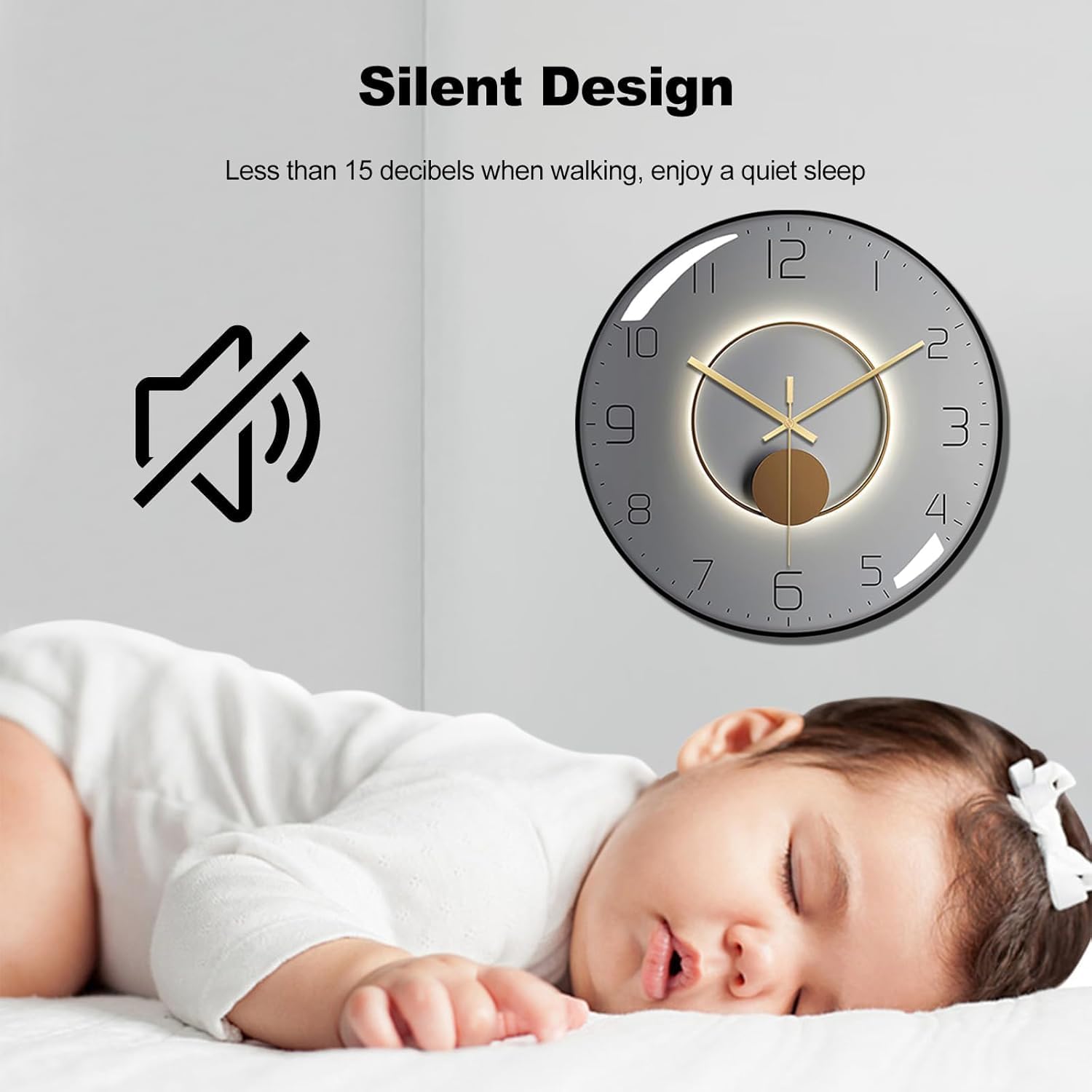 TEKCOOL Wall Clock 12" Silent Quartz Decorative Wall Clock Non-Ticking Classic Digital Clock Battery Operated Round Easy to Read Handheld Complete Home/Kitchen/Bedroom(407), 1