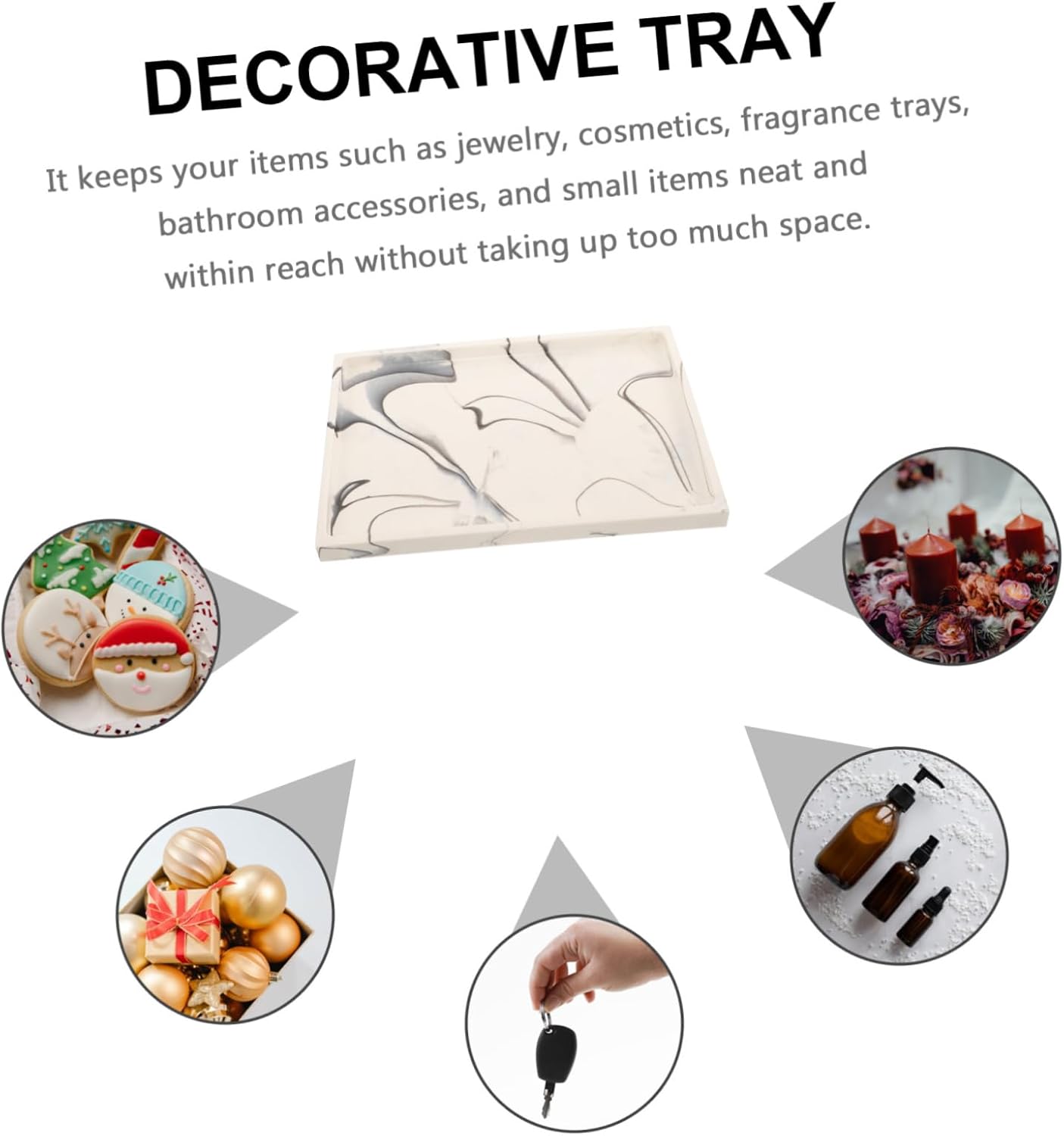 Large Rectangular Resin Marbled Tray Bathroom Organizer Vanity Display Cosmetic Storage