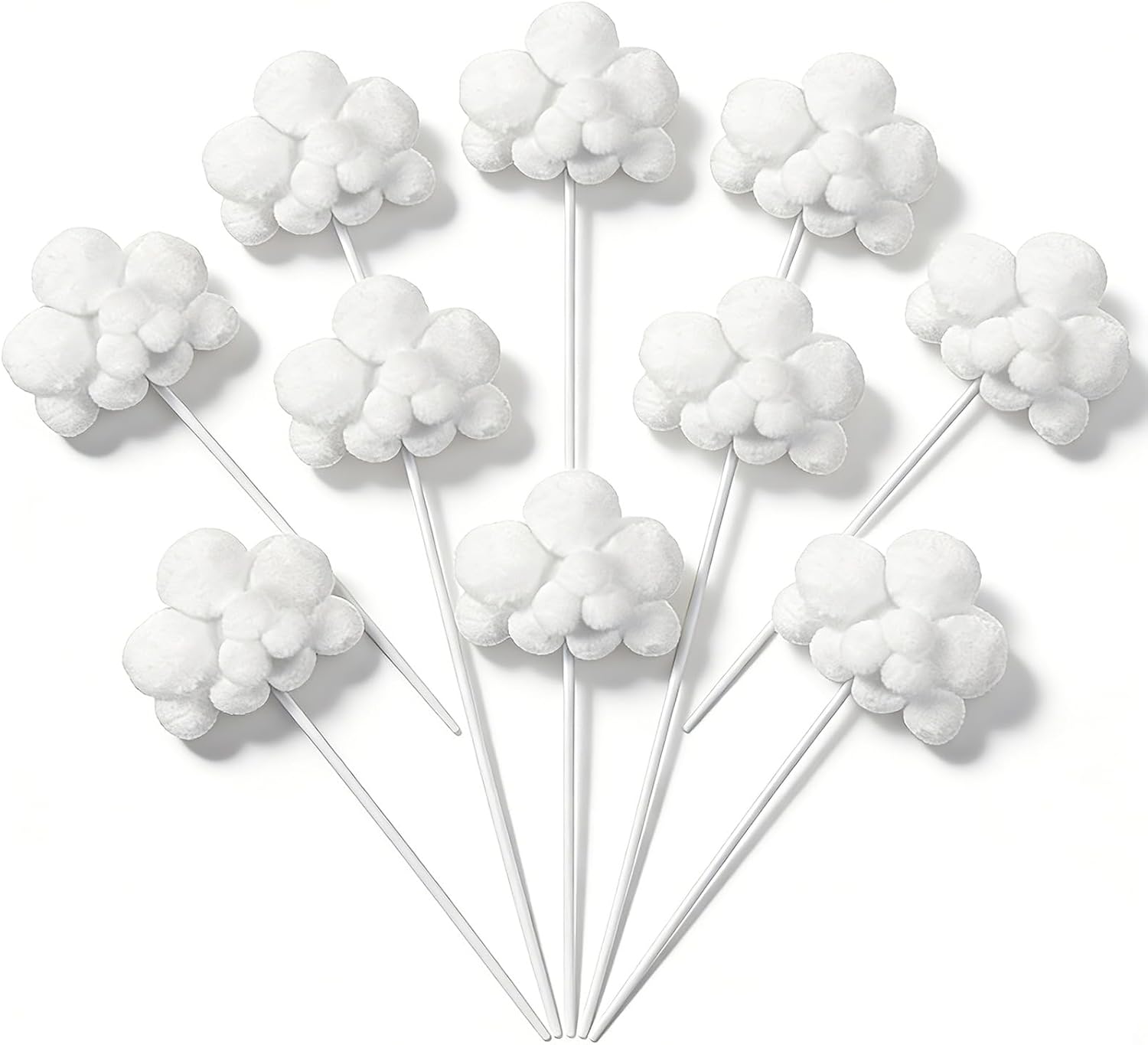 10PCS Cloud Shaped Cupcake Toppers - Non-Edible Cake Decorations for Birthday Party, Kids Party Supplies (White)
