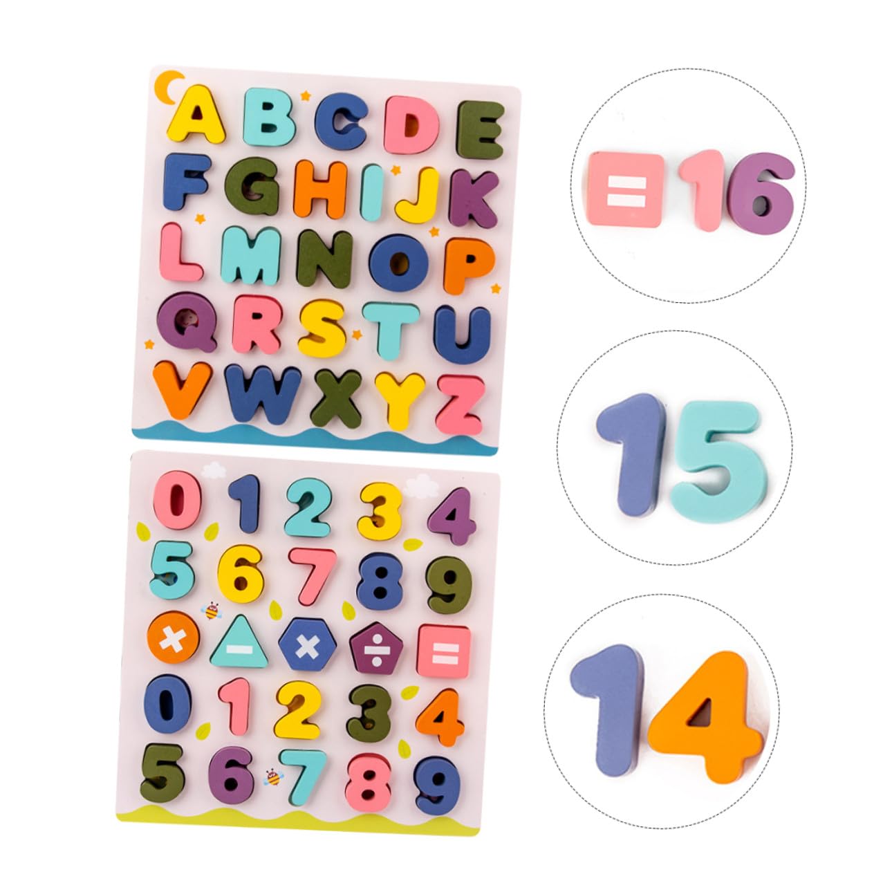 2 Juegos Juguetes Educativos de Madera para Puzzles Alfabeto y Números con Base Bloques de Aprendizaje para Matemáticas y Letras para Desarrollo Temprano y Familiares