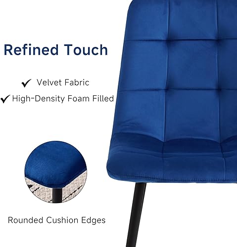 Miniatura 5 de Juego de 4 sillas de comedor de terciopelo, modernas sillas de cocina tapizadas de tela de mediados de siglo con patas de metal y almohadillas