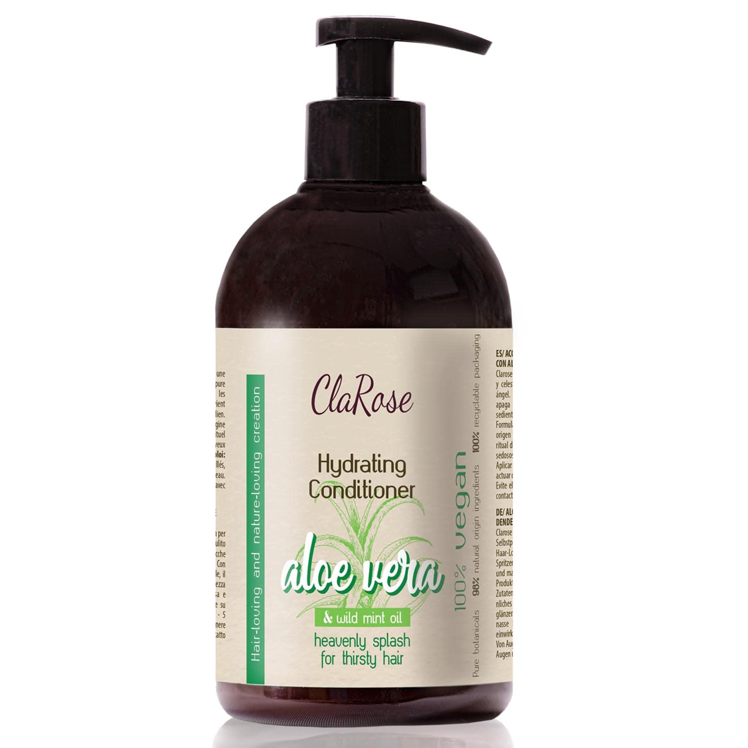 ClaRoseVegan Premium Hair Spa Hydrating Conditioner with 100% natural Aloe Vera and wild Mint Oil for thirsty hair; 500ml