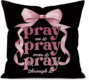 Black and Pink Bow Bible Pillow Cover 18x18 for Room Decor