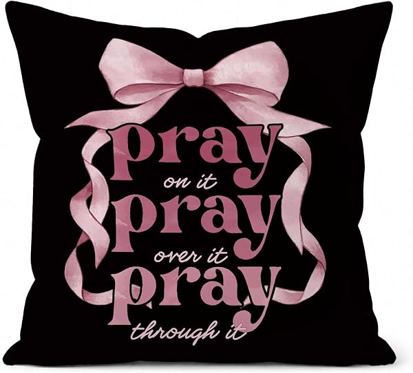 Black and Pink Bow Bible Pillow Cover 18x18 for Room Decor