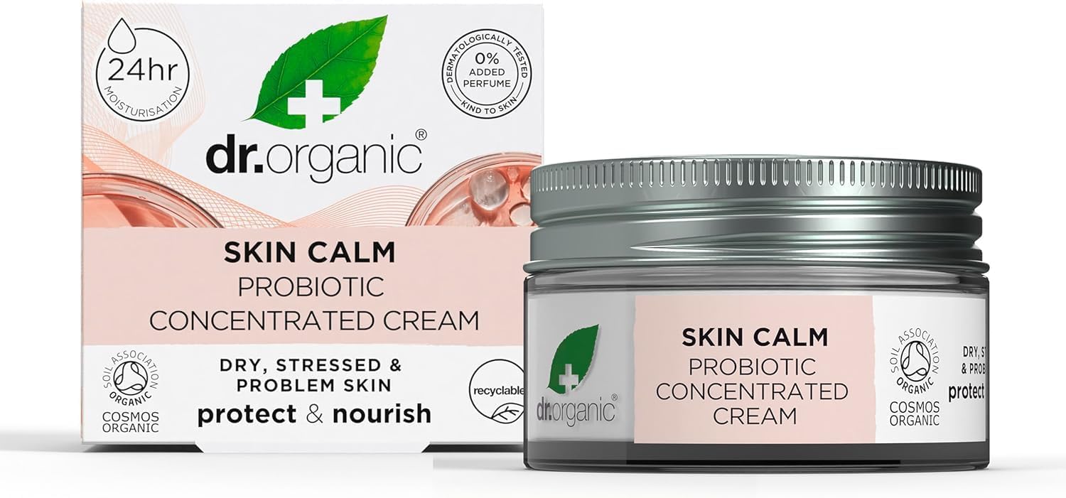 Dr Organic - Skin Calm Probiotic Concentrated Cream - Women's & Men's Skincare - For Redness, Dry, Sensitive & Irritable Skin - Vegan, Cruelty, Paraben & SLS Free - 50ml - 1 Pack