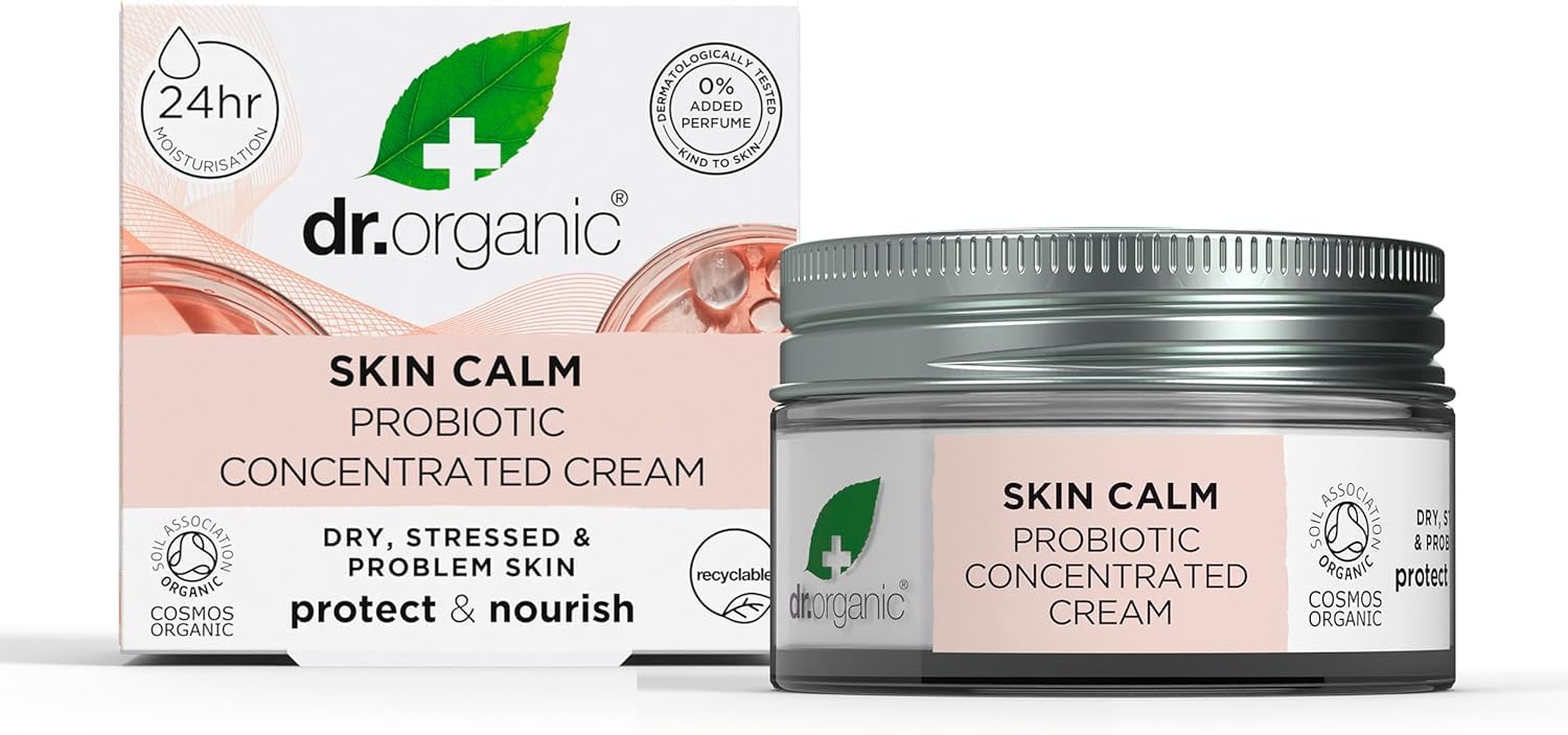 Dr Organic - Skin Calm Probiotic Concentrated Cream - Women's & Men's Skincare - For Redness, Dry, Sensitive & Irritable Skin - Vegan, Cruelty, Paraben & SLS Free - 50ml - 1 Pack