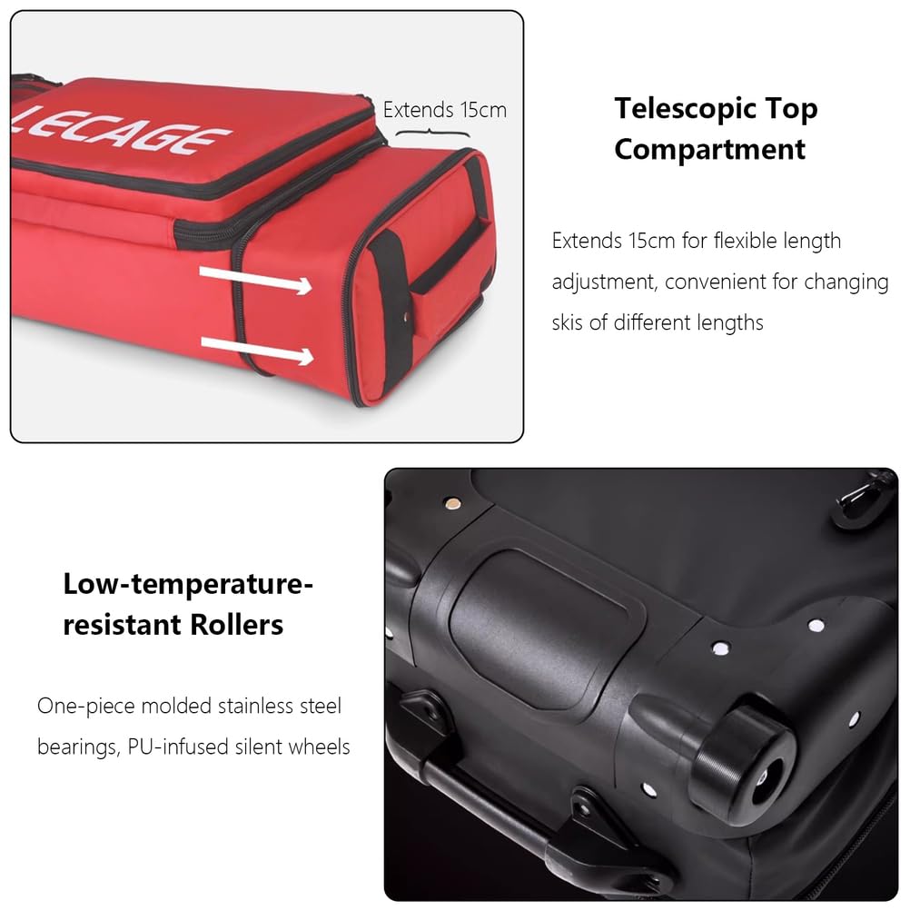 Borsa da Snowboard con Ruote per Viaggi Aerei, Borsa da Sci Doppia con Ruote Impermeabile per 2 Set di Sci/Snowboard Singolo, Scarponi, caschi, Occhiali Fino a 170 cm