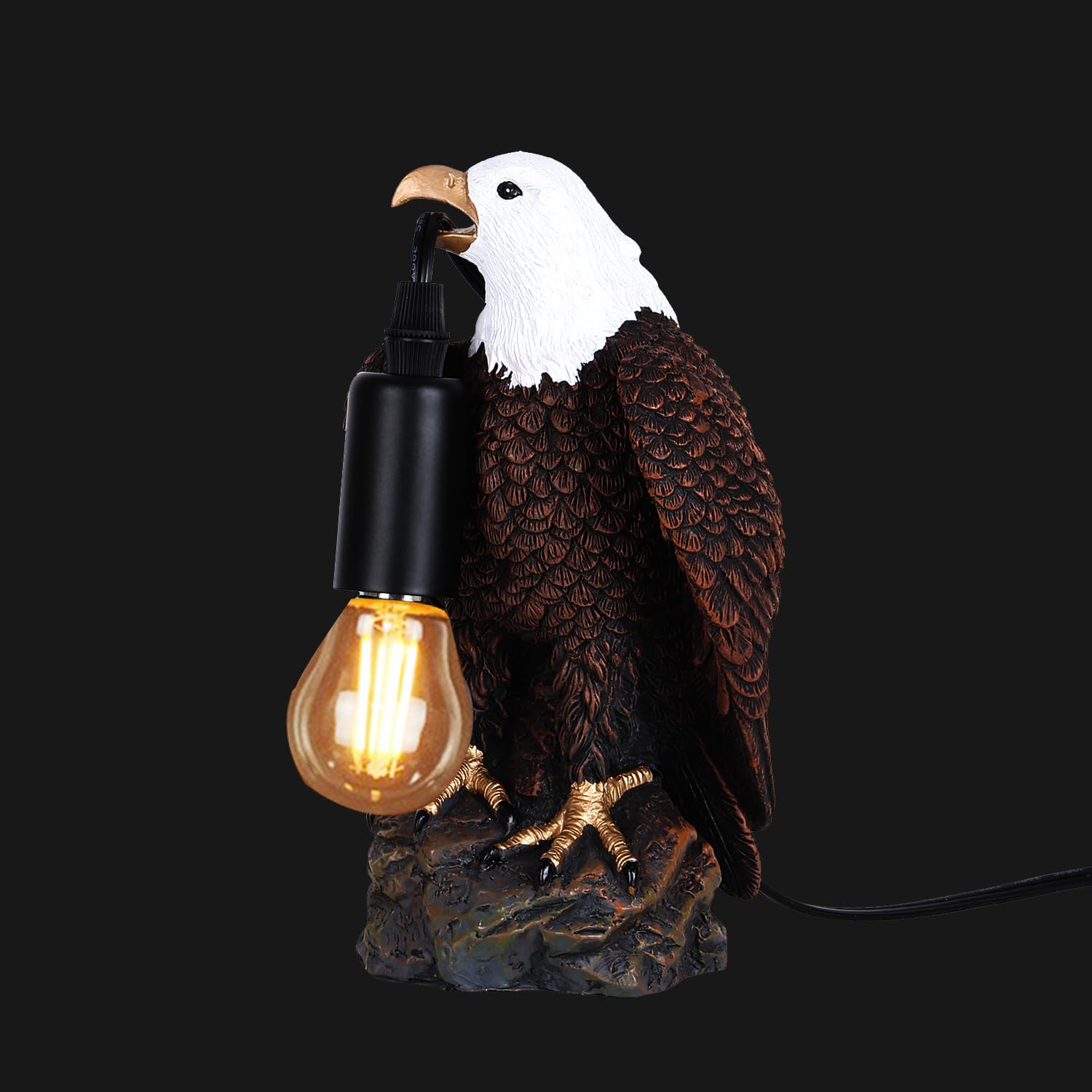 Bird Table Lamp - Resin American Eagle Night Light with E12 Bulb, Crow Table Lamp for Bedroom, Living Room, Cafe, Office Home Decor 7.9" Height