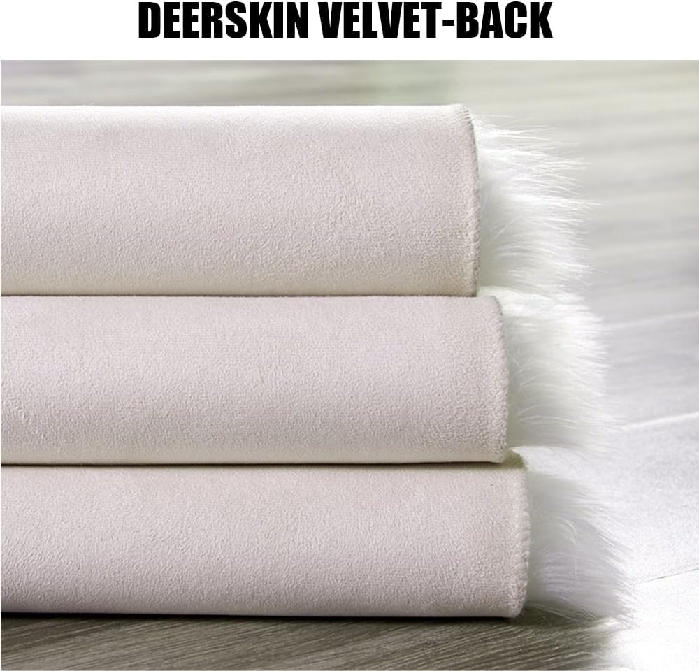 Faux Fur Sheepskin Small Area Rugs 24x55 inch Seat Pad Plush Fur Home Decor Carpets Luxurious Wool Foot Mats Runner Rug for Bedroom Living Kids Room, Machine Washable (Red)