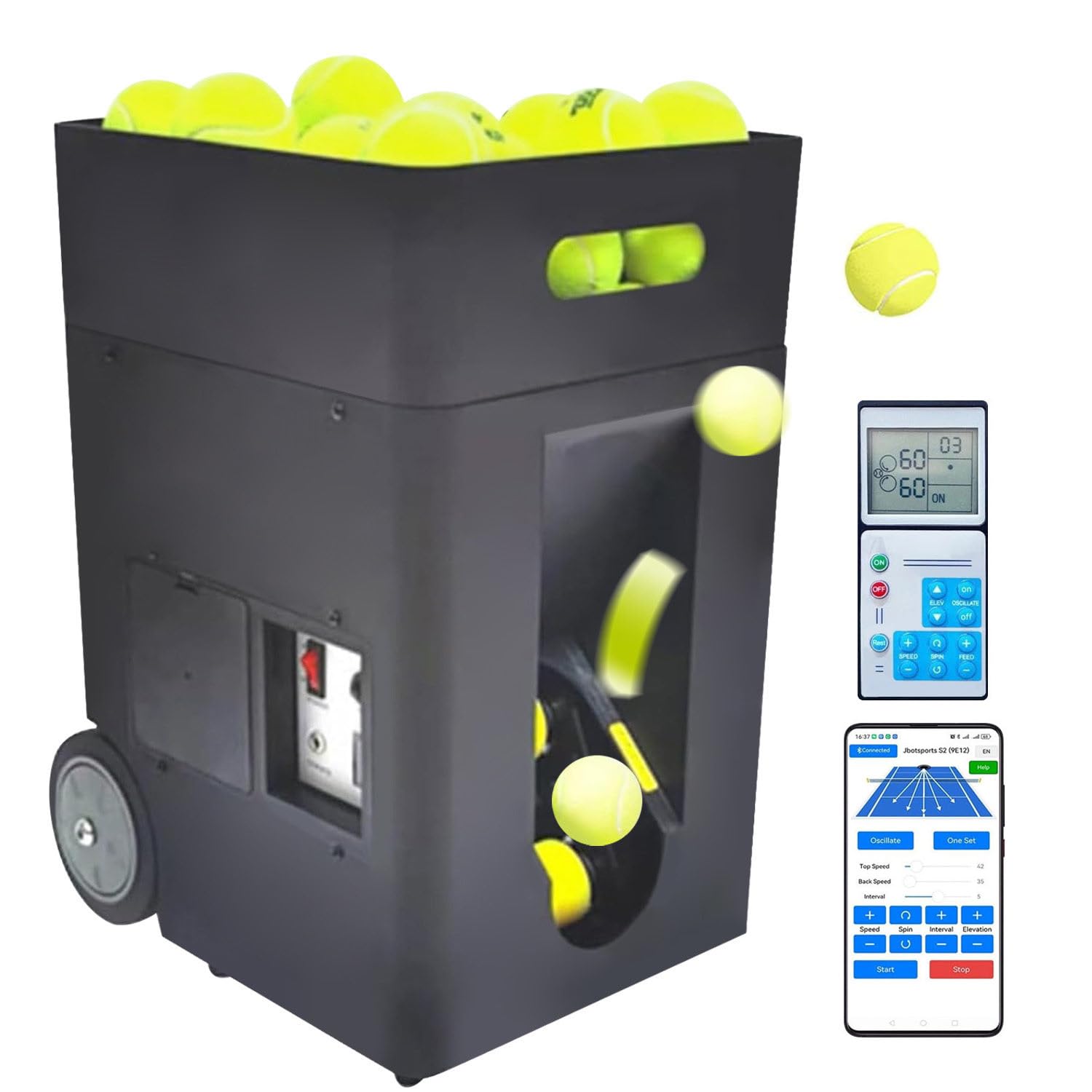 Macchina Lanciapalle da Tennis per Principianti, Lanciapalle Automatico con App/Telecomando, 50 Palline, Attrezzatura Portatile per L'allenamento, Allenamento Indoor E Outdoor