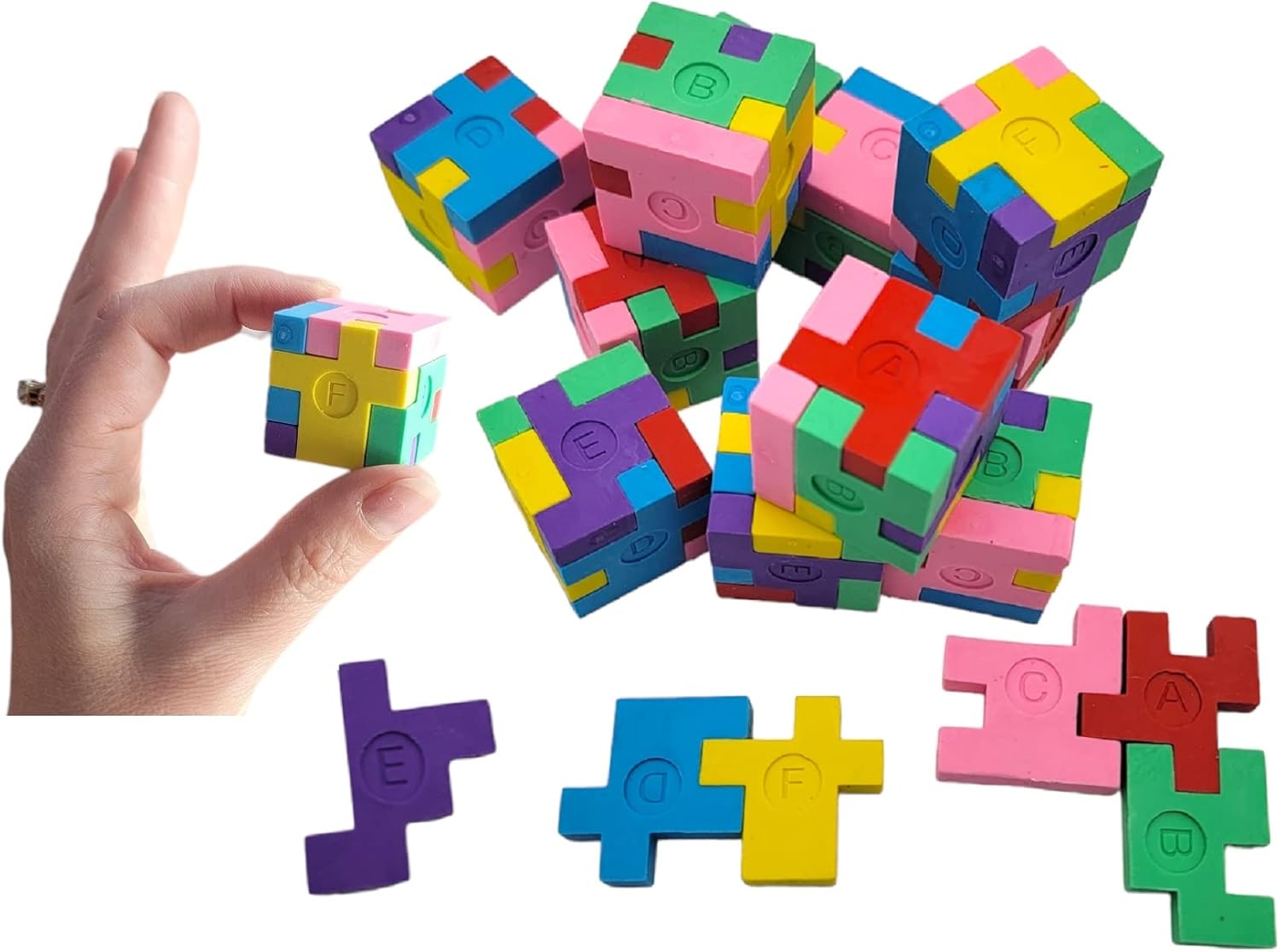 Colorful 1.125 Inch Puzzle Cube Erasers (12 Pack) 1.125