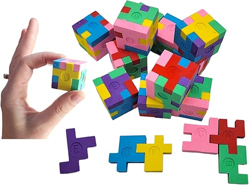 Coloridos borradores de cubo de rompecabezas de 1.125 pulgadas (paquete de 12) de 1.125 pulgadas. Borradores de goma divertidos para la ansiedad.