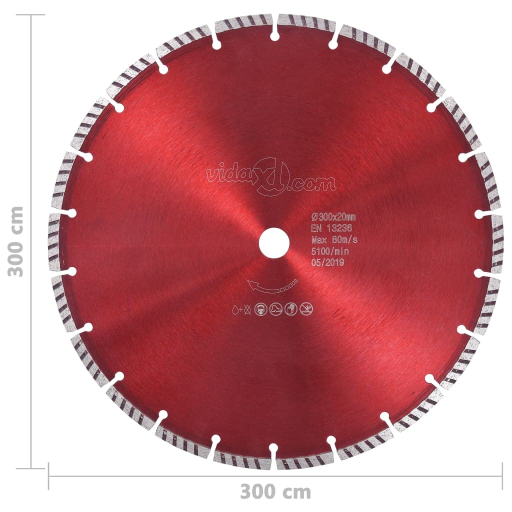 Diamentowa tarcza tnąca 300 mm z segmentami turbo do betonu, granitu i cegły, otwór 20 mm, cięcie na sucho i na mokro
