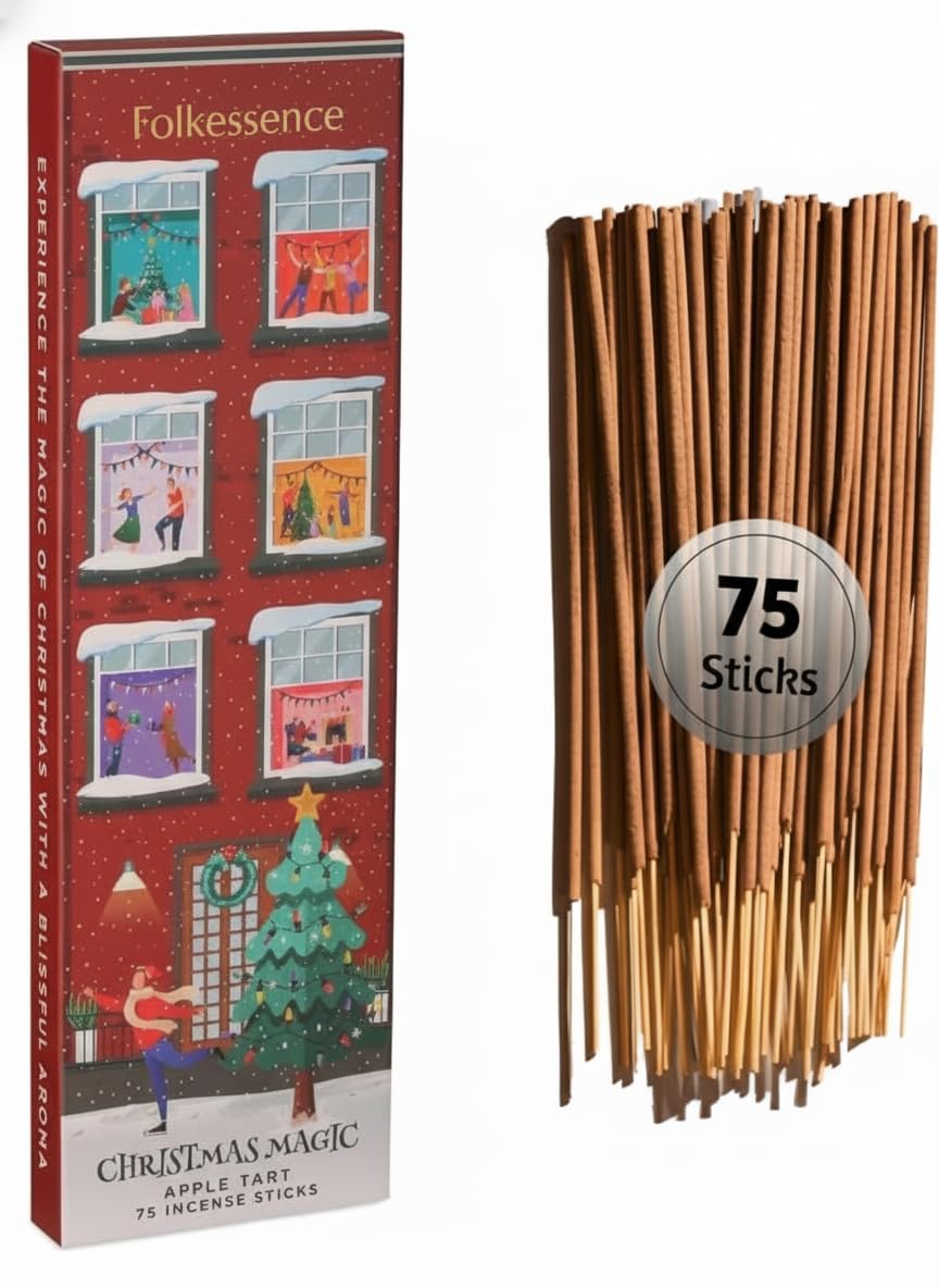 Sponsored Ad - Folkulture Christmas Incense Sticks for Home | Pack of 75 Natural & Non-Toxic Incense for Cleansing | Organic Apple Tart Scent | Xmas Gifts for Her | Christmas Magic