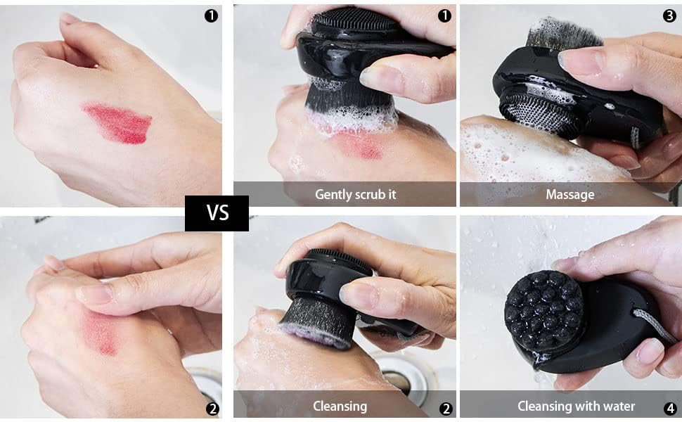 Miniatura 6 de Paquete de 2 cepillos de limpieza facial 2 en 1 para exfoliación facial, cerdas suaves de microfibra de carbón de bambú de doble cara, cepillo de