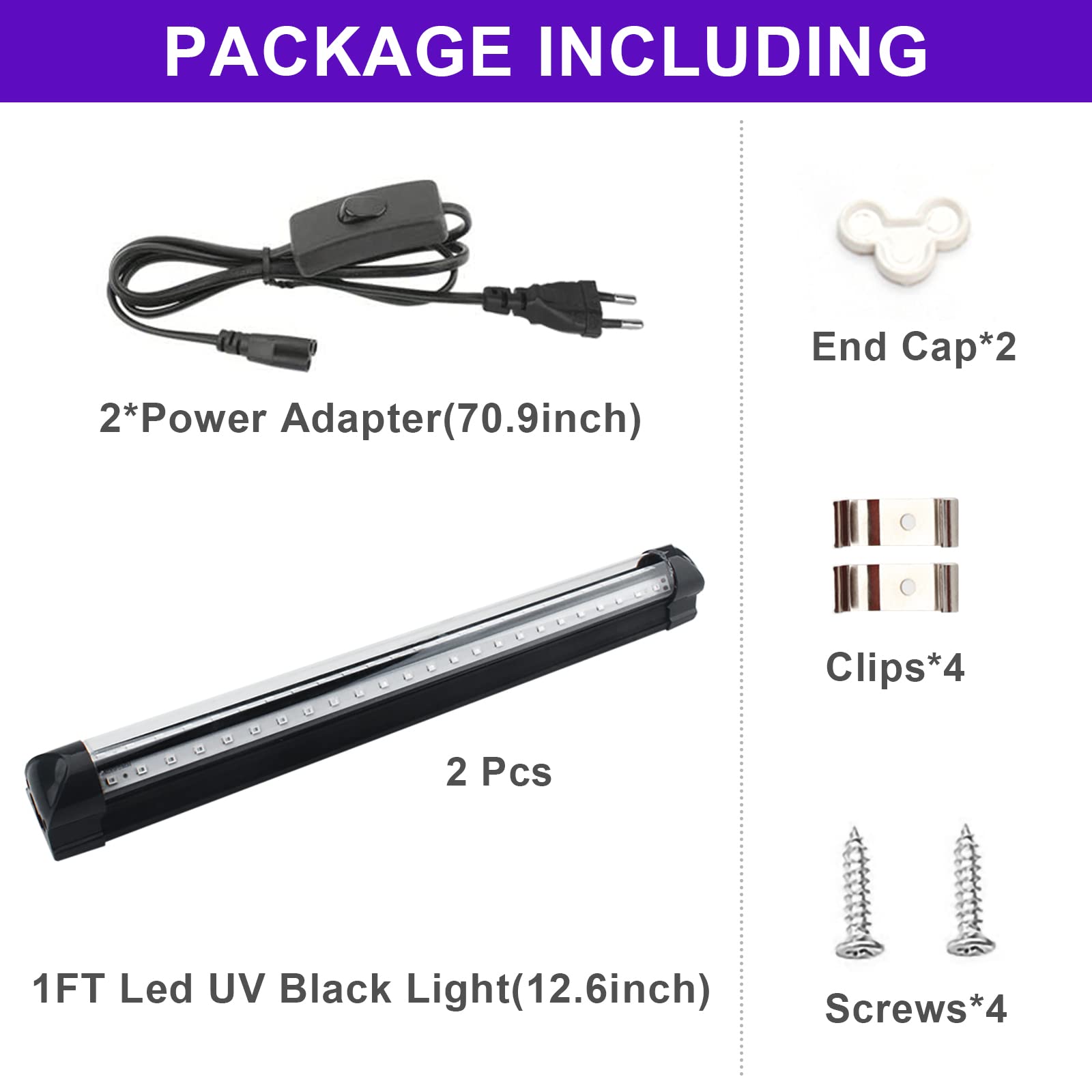 Eleganted 395nm 10W Tube LED Lumière Noire, 2pcs 48Leds Barre de