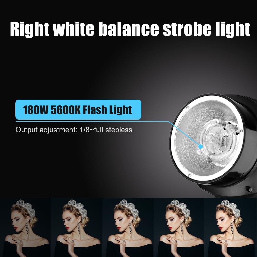 Godox Kit Professionali Flash Stroboscopico da Studio Fotografia, 2 x 180W 5600K Flash Monoluce, RT-16 Trigger, Supporto per Luce, Softbox