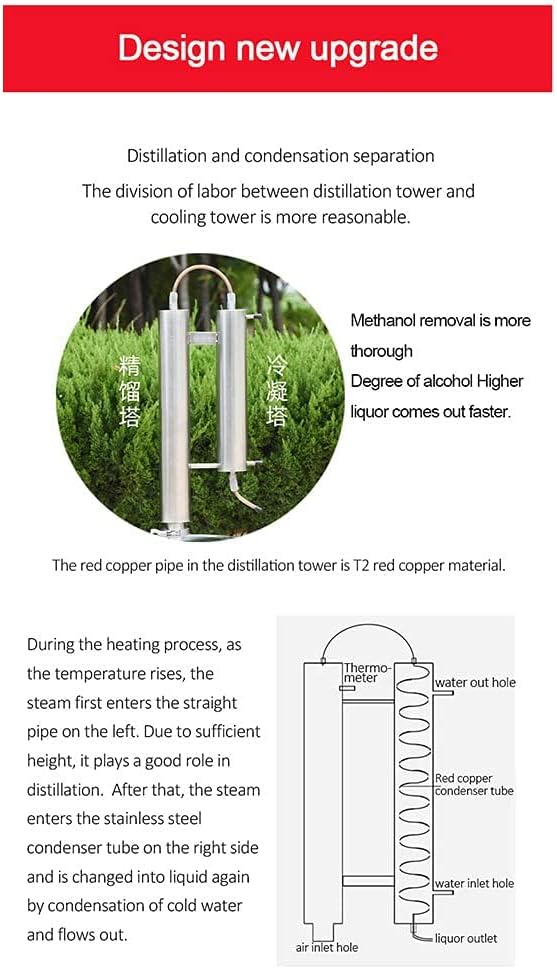 60L Home Brewing Distiller Red Copper Twin Tower Brewing Equipment Fermentation Barrel Storage Tank