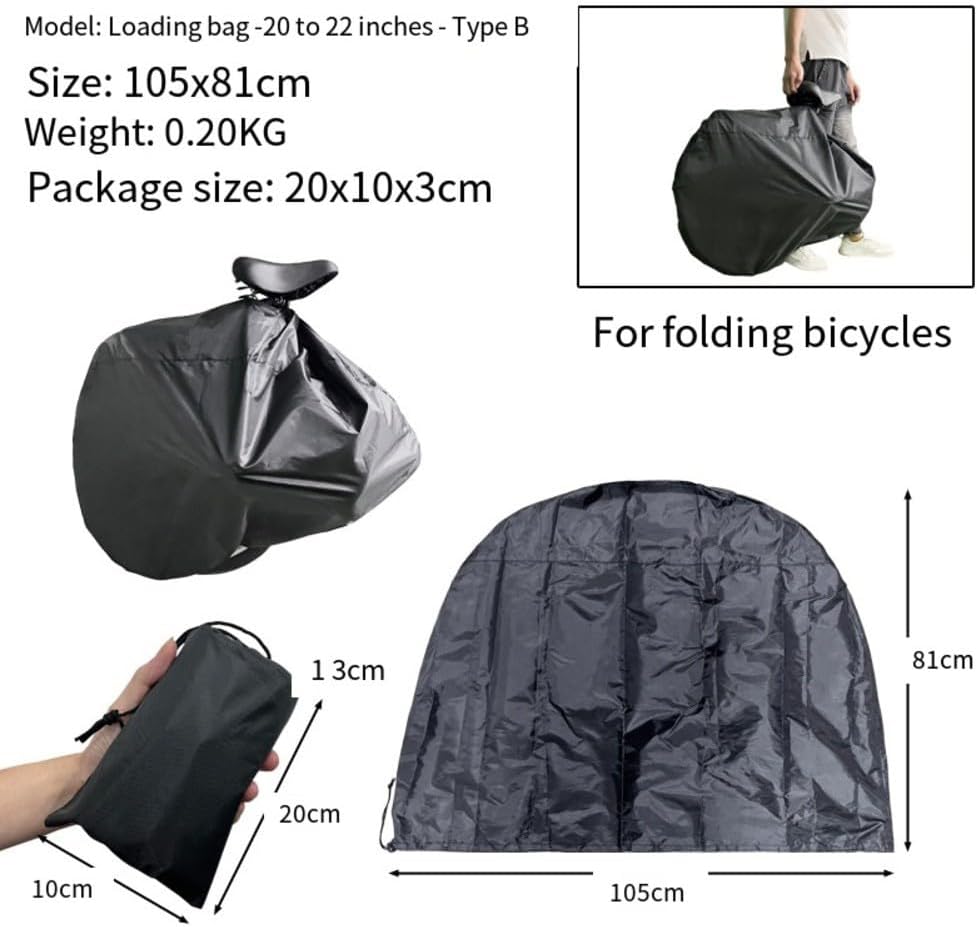 Folding bicycle travel bag with waterproof fabric and reinforced webbing, external zippered pocket, compatible with 14 26 inch bikes, designed for multi transport protection (1416-Type C)