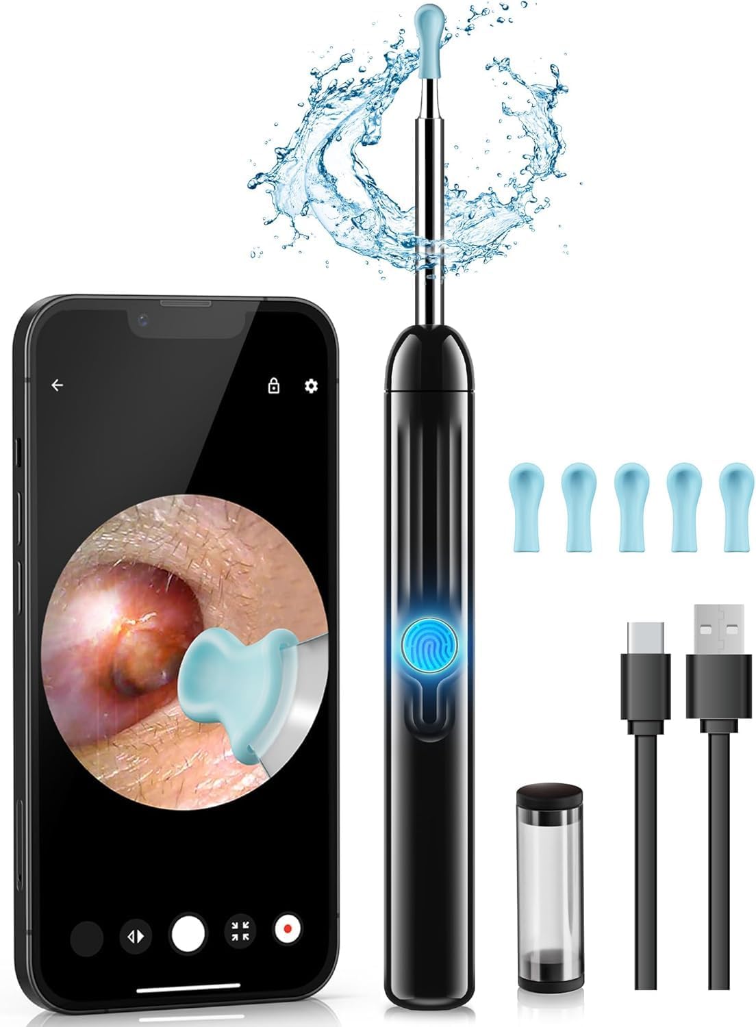 Jegoat Ear Wax Removal, 1080P HD Scope and 6 LED Lights, Ear Cleaner with Camera, Ear Cleaning Kit - Earwax Remover Tool with 5 Spoon (Onyx)