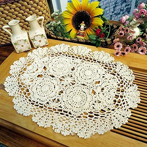 YKAFADE 2 Stück Vintage Handgehäkelte Spitzendeckchen,Blume Tischdecke Tischläufer gehäkelte Untersetzer Rechteck Platzset Dekorative Tischsets Häkeldeckchen Abwaschbar für Küche Esszimmer,Beige