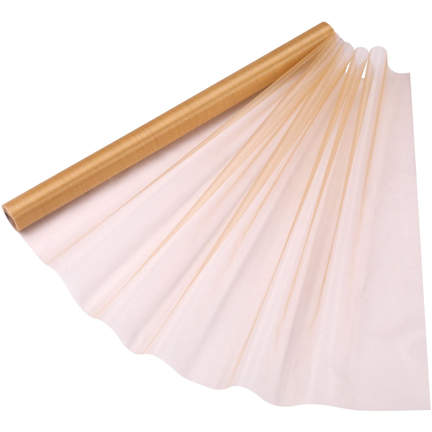 Trimming Shop 70cm x 15m Roll of Organza Sheer Fabric - Champagne Gold