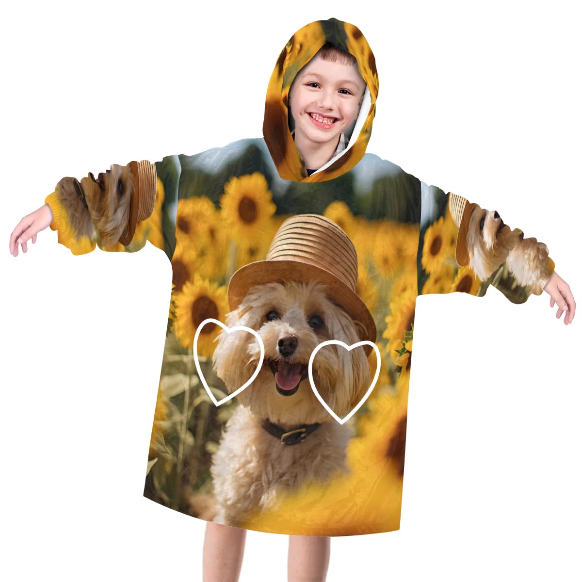 Pardick Wearable Blanket Hoodie for Kids, Fluffy Dog Fleece Sweatshirt Blanket Oversized Blanket Sweatshirt with Pocket Flannel Warm Hooded Blanket 6-10 Year Old Girl Boy Gift, One Size