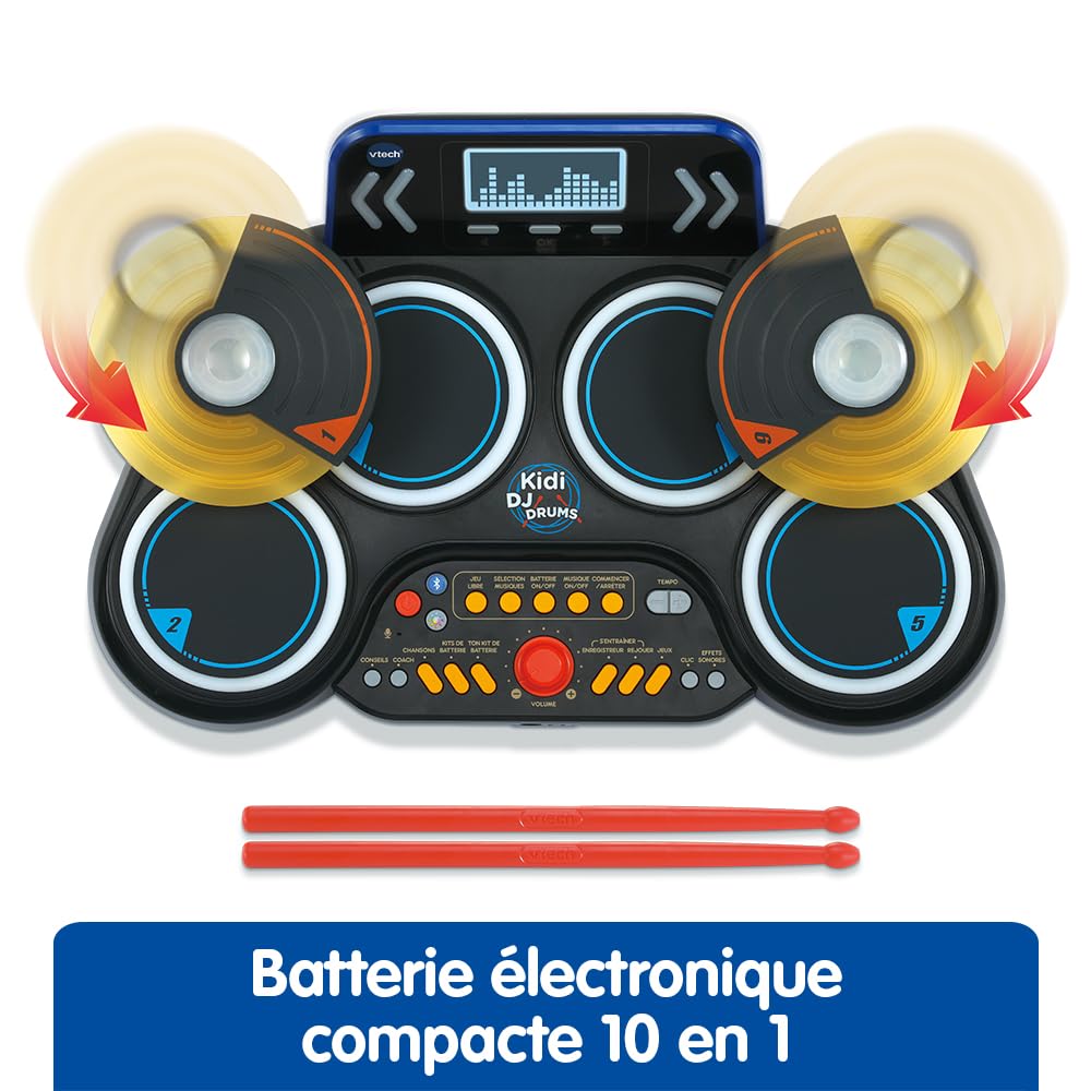 VTech - Kidi DJ Drums, Batterie Électronique Enfant avec Pads Lumineux, Cymbales, Baguettes, Bluetooth, Prise Jack pour Casque, Apprentissages et Jeux, Cadeau Enfant Dès 6 Ans - Contenu en Français - 3