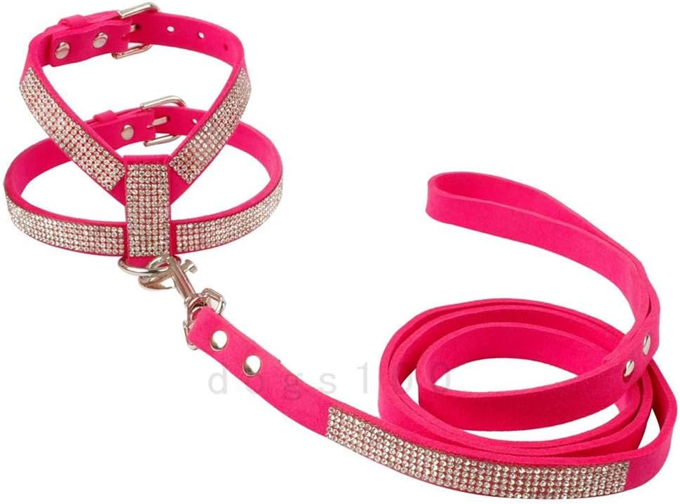 DOILNXH Suede Rhinestone Dog Harness and Leash Set Soft